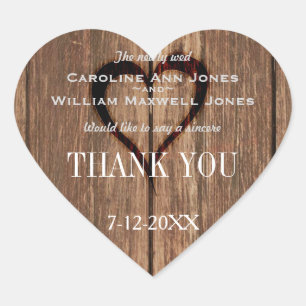 Cœur Sticker en bois rustique et Merci cardiaque gravé