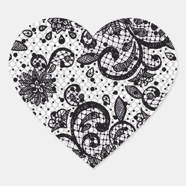 Cœur Sticker en dentelle noire et blanche (Devant)