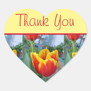 Cœur Sticker en Merci fleuri rouge jaune Tulip