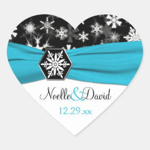Cœur Sticker Mariage de Flakes Aqua, Noir, Blanc