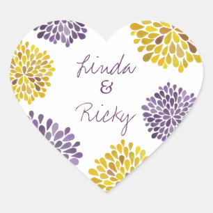 Cœur Sticker Mariage de fleurs de dahlia violet et jaun