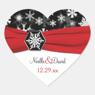 Cœur Sticker Mariage de flocons de neige noirs, blancs 