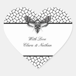 Cœur Sticker Mariage gothique - Moth & Lace noir & blan
