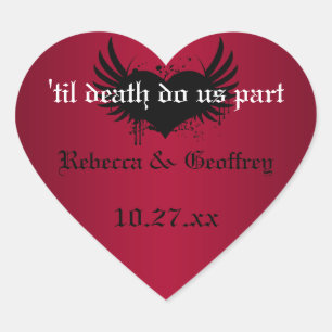 Cœur Sticker Mariage gothique rouge et noir ailé