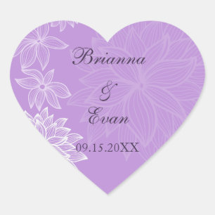 Cœur Sticker Mariage Lilac Fleur Contourée