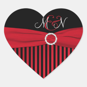 Cœur Sticker Mariage Monogramme noir, rouge, blanc