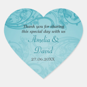 Cœur Sticker Mariage Turquoise Flourish