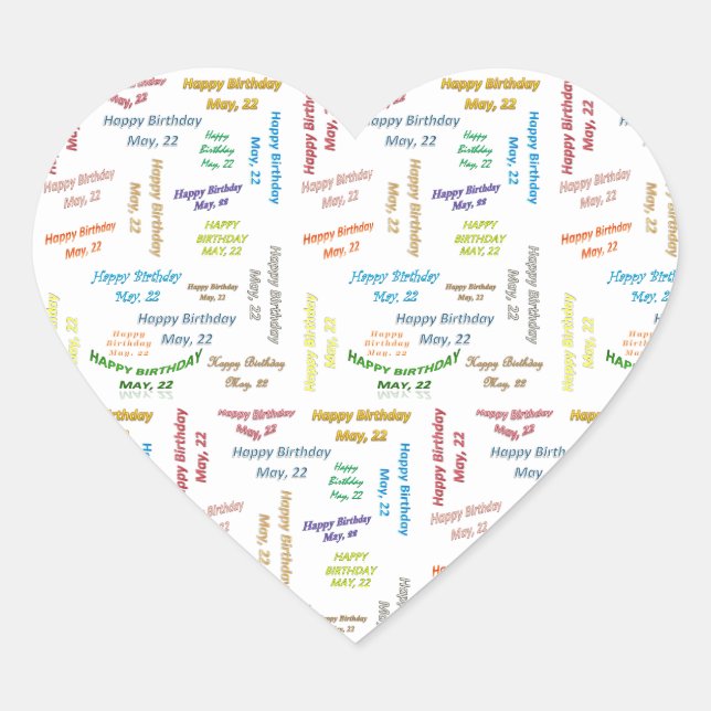 Cœur Sticker pour anniversaire le 22 mai (Devant)