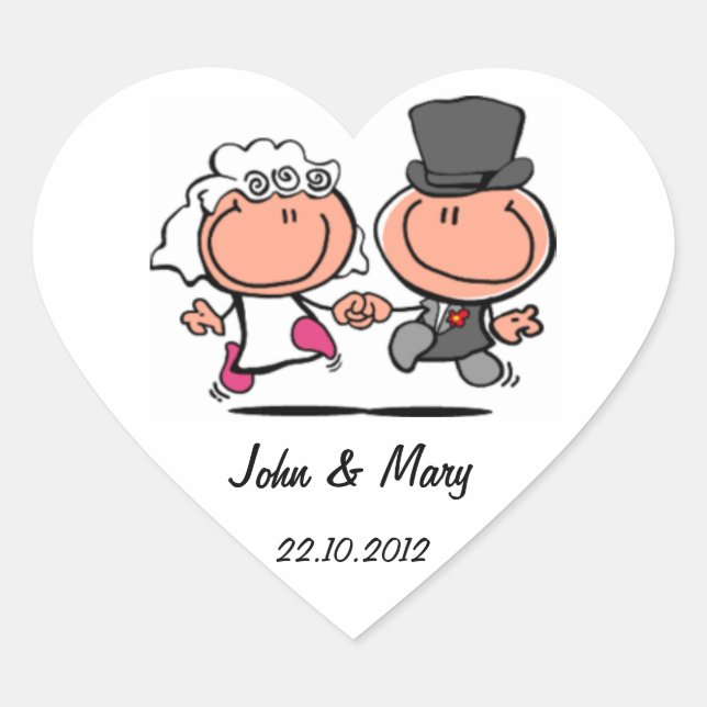 Cœur Sticker pour couple de mariages mariés (Devant)