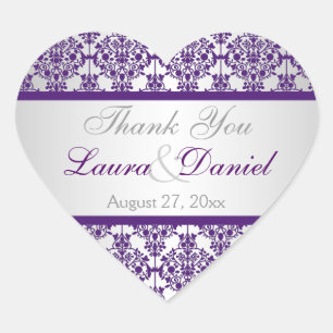 Cœur Sticker Privilège Mariage damassé Argent et Violet