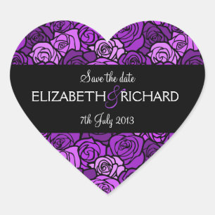 Cœur Sticker vintage de roses violets 'Save the Date'