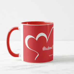 Coeur stylisé texte personnalisé et tasses de coul