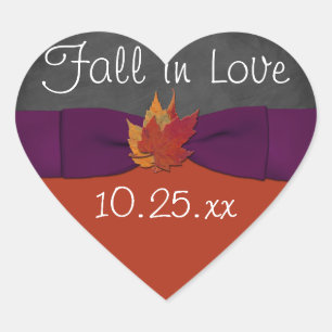 Cœur Tableau noir, Feuilles automnales Sticker Mariage 