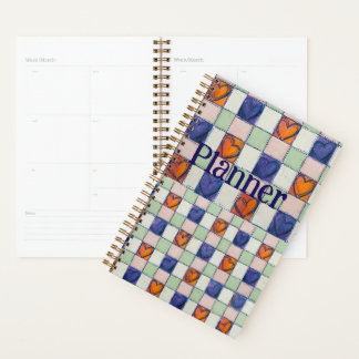 Coeur vert orange bleu Planner en vichy