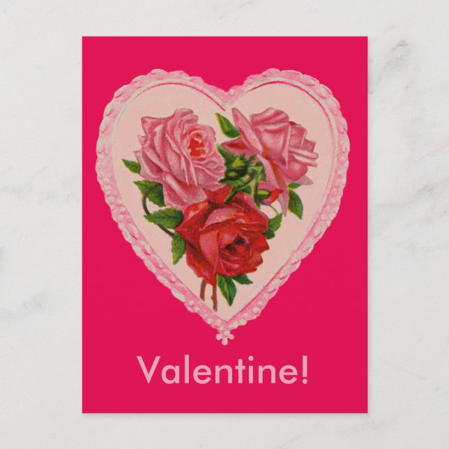 Coeur vintage avec carte postale Rose (Devant)