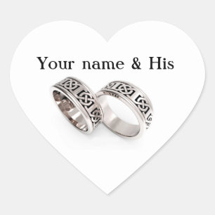 Cœur Your Names Two Celtic Wedding Rings Heart Sticker