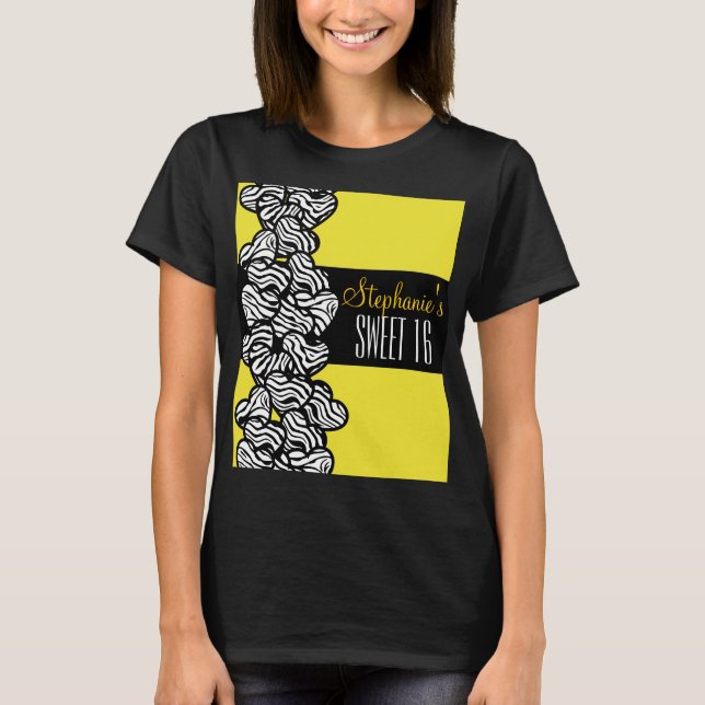 Coeur zèbre jaune mignon Doux 16 Tshirt d'annivers (Devant)