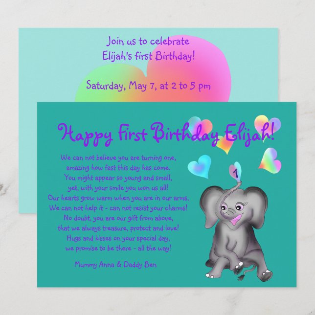 Coeurs Anniversaire Invitation par The Happy Juul  (Devant / Derrière)
