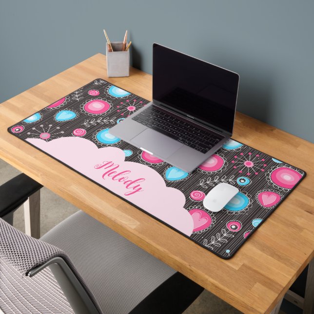 Coeurs bleu rose blanc et nom floral des fleurs (Bureau 2)