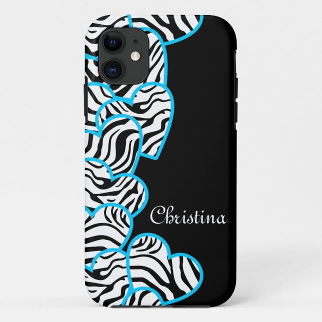 Coeurs bleu zèbre iPhone 5 Coque (Dos)