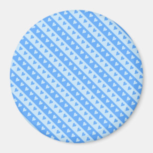 Coeurs bleus et aimant rond de motif de rayures