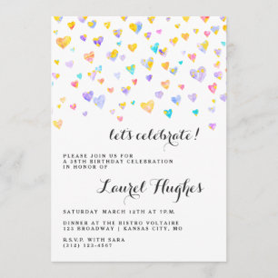 Coeurs Confetti colorés Invitation de fête d'anniv