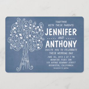 coeurs d'amour bleu arbre faire-part de mariage ru