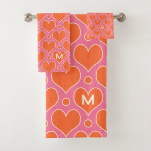 Coeurs d'amour et motif Pois en rose, orange