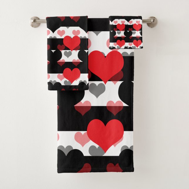 Coeurs d'Amour Noir Rouge Avec Blancs Noir (En situation)