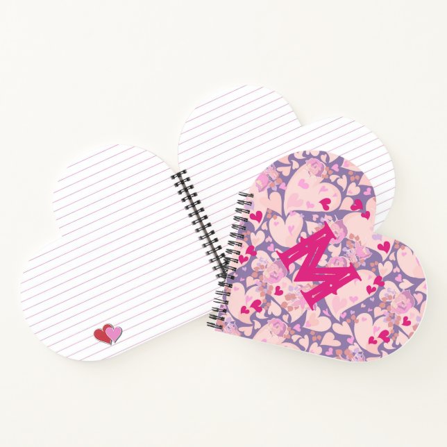 Coeurs d'amour personnalisés et Carnet Rose (Intérieur)
