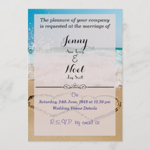 Coeurs Dans Sand Beach Mariage Invitation