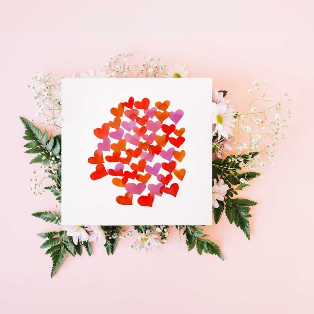 Coeurs d'aquarelle - orange Carte Saint Valentin (Créateur téléchargé)