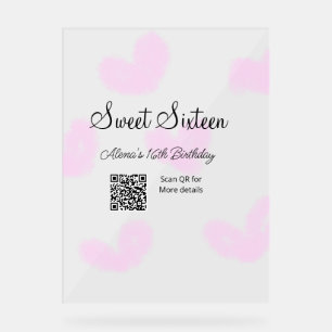 Coeurs d'aquarelle rose QR Sweet sixteen anniversa