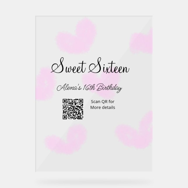 Coeurs d'aquarelle rose QR Sweet sixteen anniversa (Recto)
