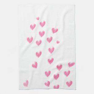Coeurs d'aquarelle rose - Serviette de cuisine