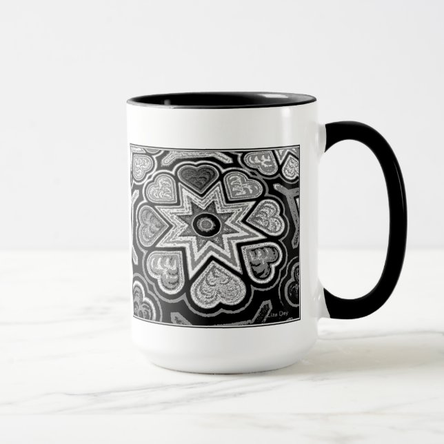 Coeurs d'art populaire noir et blanc Mug (Droite)