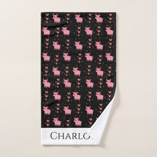 Coeurs de cochon rose mignon Motif Aimer les anima (Serviette à main)