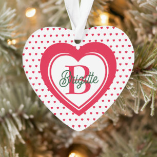 Coeurs de Noël Rouge Monogramme Personnalisé
