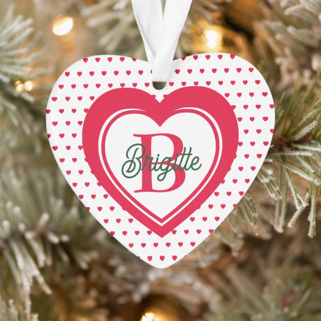 Coeurs de Noël Rouge Monogramme Personnalisé (Arbre)