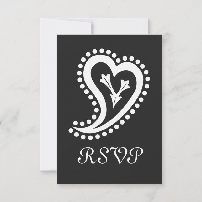 Coeurs de paisley doux en noir carte RSVP (Devant)