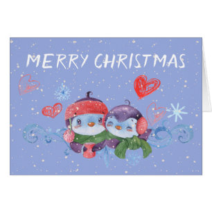 Coeurs de pingouins adorables et Noël des flocs de