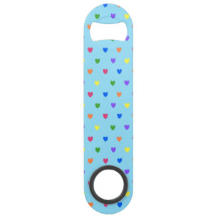 Coeurs de polka arc-en-ciel sur bleu bébé