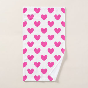 Coeurs de polka rose Fuchsia sur blanc