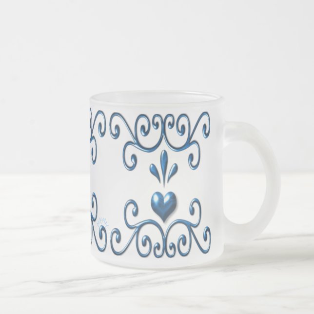 Coeurs défilés tasse en verre dépoli riche bleu (Droit)
