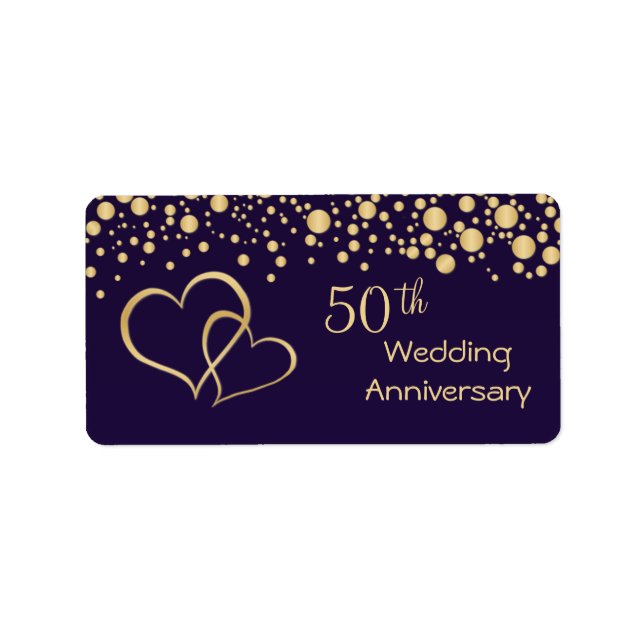 Coeurs d'or 50e Mariage étiquette de l'anniversair (Devant)