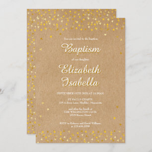 Coeurs d'or Baptême Christening Invitation
