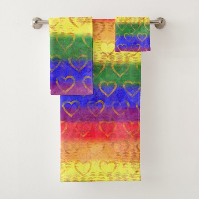 Coeurs d'or, couleurs Gay pride arc-en-ciel brilla (En situation)