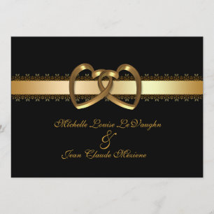 Coeurs d'or faire-part de mariage sur noir