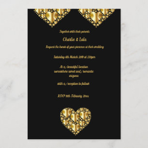 Coeurs d'or invitations mariage arrière - plan noi