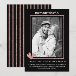 Coeurs d'or rose noir mariage photo invitation